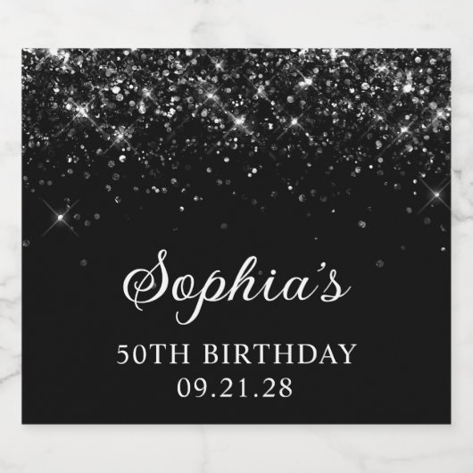 Glittery Black 50ste verjaardag Likeurfles Etiket (Enkel label)