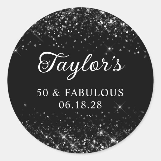Glittery Black 50ste verjaardag Ronde Sticker (Voorkant)