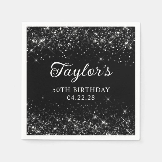 Glittery Black 50ste verjaardag Servet (Voorkant)