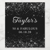Glittery Black 50ste verjaardag Wijn Etiket (Enkel label)
