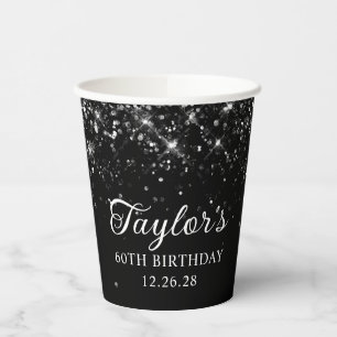 Glittery Black 60e verjaardag Papieren Bekers