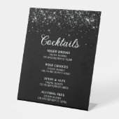 Glittery Black Cocktails Bar Menu Reclamebord Met Voetstuk (Voorkant)