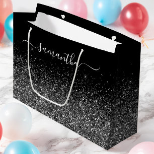 Glittery Black Elegant Handtekening Swash Naam Groot Cadeauzakje