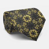 Glittery Black Faux Gold Metallic Damask Patroon Stropdas (Opgerold)