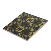 Glittery Black Faux Gold Metallic Damask Patroon Tegeltje (Zijkant)