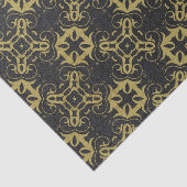 Glittery Black Faux Gold Metallic Damask Patroon Tissuepapier (Detail)