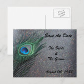 Glittery Black Peacock Bewaar de datum Aankondigingskaart (Voorkant / Achterkant)