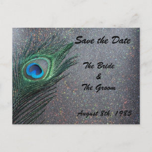 Glittery Black Peacock Save the Date Aankondigingskaart