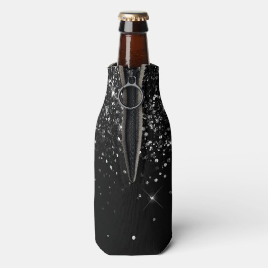 Glittery Black Script-naam Flesjeskoeler (Fles Achterkant)