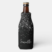 Glittery Black Script-naam Flesjeskoeler (Fles Voorkant)