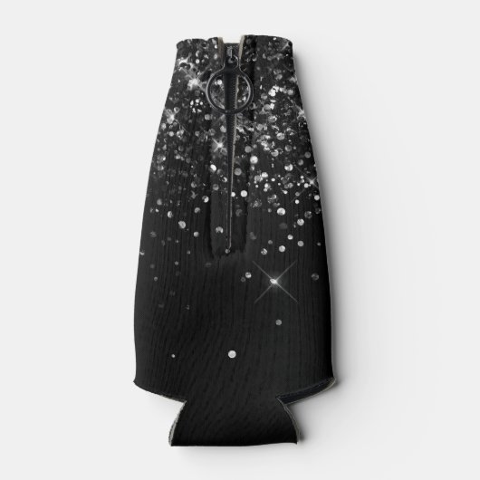 Glittery Black Script-naam Flesjeskoeler (Achterkant)