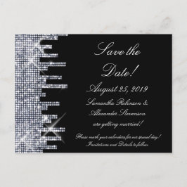 Glittery Black/Silver Glamor Save the Date Aankondigingskaart