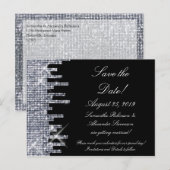 Glittery Black/Silver Glamor Save the Date Aankondigingskaart (Voorkant / Achterkant)