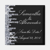 Glittery Black/Silver Glamor Save the Date Magneet (Voorkant)
