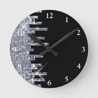 Glittery Black/Silver Glamour Ronde Klok