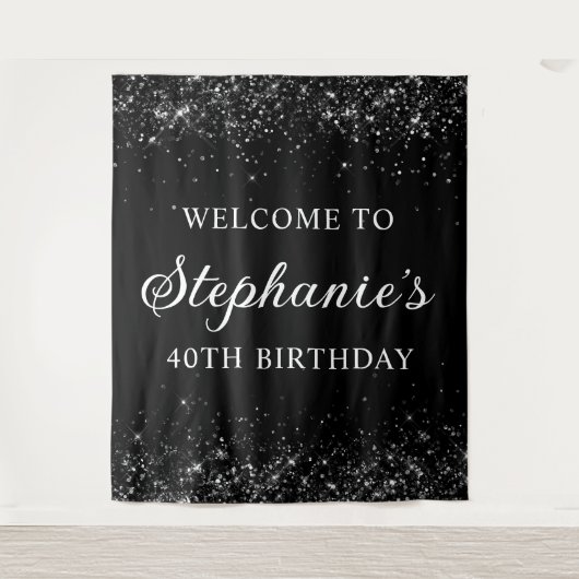 Glittery Black Welkom op de 40e verjaardag Wandkleed (Voorkant)