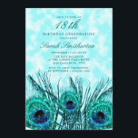 Glittery Blauwgroen Blue Peacock Feathers 18th Kaart<br><div class="desc">Elegant glittery blauwgroen and blue peace veren 18th verjaardagsfeest uitnodiging.</div>