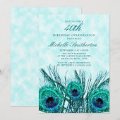 Glittery Blauwgroen Blue Peacock Feathers 40th Kaart (Voorkant / Achterkant)