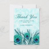 Glittery Blauwgroen Blue Peacock Feathers Sweet 16 Bedankkaart (Voorkant)