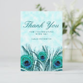 Glittery Blauwgroen Blue Peacock Feathers Sweet 16 Bedankkaart (Staand voorkant)
