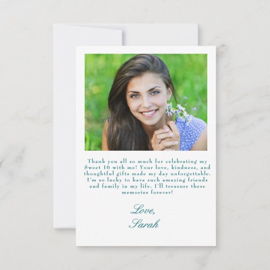 Glittery Blauwgroen Blue Peacock Feathers Sweet 16 Bedankkaart (Achterkant)