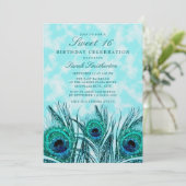 Glittery Blauwgroen Blue Peacock Feathers Sweet 16 Kaart (Staand voorkant)