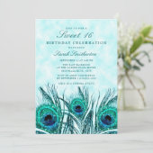 Glittery Blauwgroen Blue Peacock Feathers Sweet 16 Kaart (Staand voorkant)