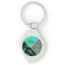 Glittery Blauwgroen Tropical Leopard Print Aangepa