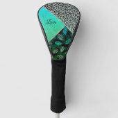 Glittery Blauwgroen Tropical Leopard Print Golfheadcover (Voorkant)