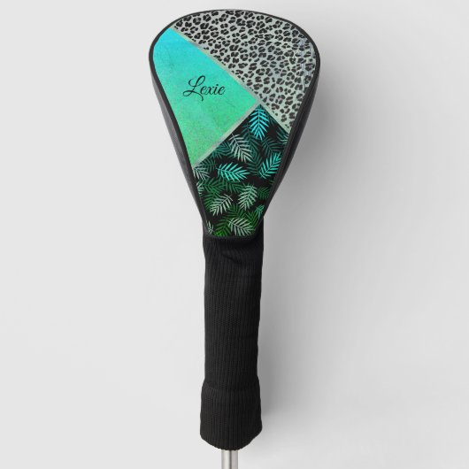 Glittery Blauwgroen Tropical Leopard Print Golfheadcover (Voorkant)