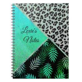 Glittery Blauwgroen Tropical Leopard Print Notitieboek