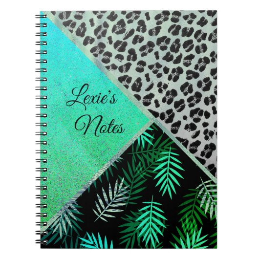 Glittery Blauwgroen Tropical Leopard Print Notitieboek (Voorkant)
