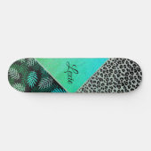 Glittery Blauwgroen Tropical Leopard Print Persoonlijk Skateboard (Horizontaal)