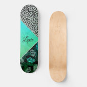 Glittery Blauwgroen Tropical Leopard Print Persoonlijk Skateboard (Voorkant)