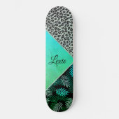 Glittery Blauwgroen Tropical Leopard Print Persoonlijk Skateboard (Voorkant)