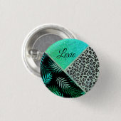 Glittery Blauwgroen Tropical Leopard Print Ronde Button 3,2 Cm (Voorkant /achterkant)