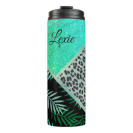 Glittery Blauwgroen Tropical Leopard Print Thermosbeker