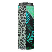 Glittery Blauwgroen Tropical Leopard Print Thermosbeker (Achterkant)