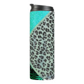 Glittery Blauwgroen Tropical Leopard Print Thermosbeker (Geroteerd rechts)