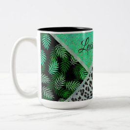 Glittery Blauwgroen Tropical Leopard Print Tweekleurige Koffiemok