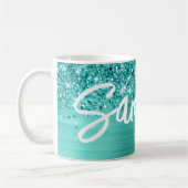 Glittery Blauwgroen Turquoise Glam Brush Script Na Koffiemok (Links)