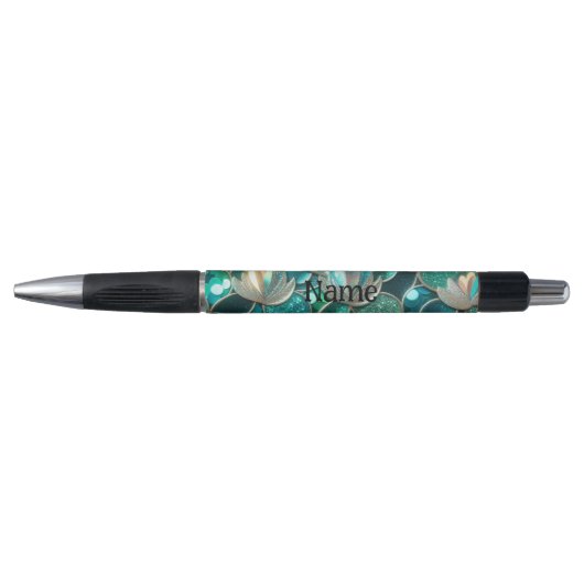 Glittery Blauwgroen Zeemeermin Staart en Bloemen P Pen (Voorkant)