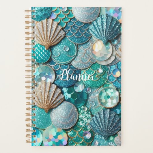 Glittery Blauwgroen zeemeermin staartschalen Print Planner (Voorkant)