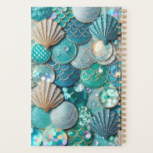 Glittery Blauwgroen zeemeermin staartschalen Print Planner (Achterkant)