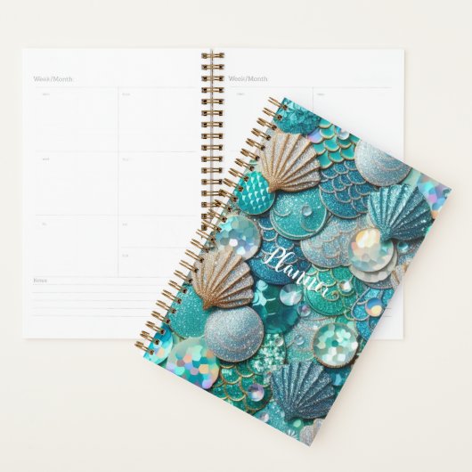 Glittery Blauwgroen zeemeermin staartschalen Print Planner (Display)