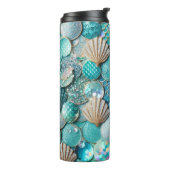 Glittery Blauwgroen zeemeermin staartschalen Print Thermosbeker (Gedraaid links)