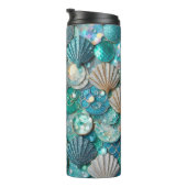 Glittery Blauwgroen zeemeermin staartschalen Print Thermosbeker (Geroteerd rechts)