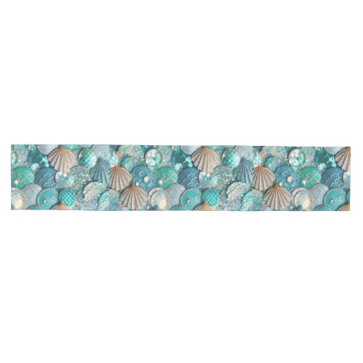 Glittery Blauwgroen zeemeermin staartschalen schel Medium Tafelloper (Horizontaal)