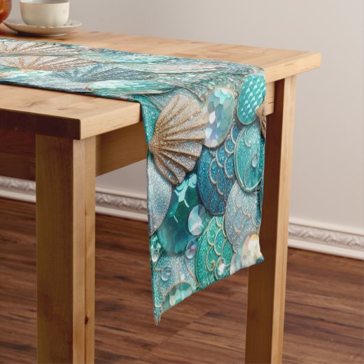 Glittery Blauwgroen zeemeermin staartschalen schel Medium Tafelloper (Voorbeeld)