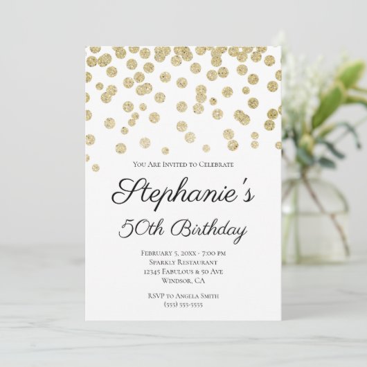 Glittery Bleek Gold Confetti Elegant 50th Birthday Kaart (Staand voorkant)